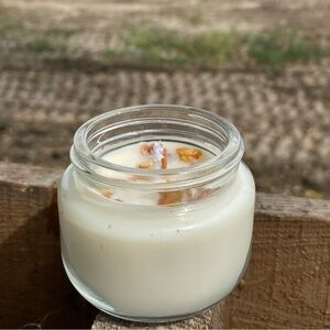 Handmade Soy Fresh Linen Scented Botanical Repurposed Mini Jar Candle